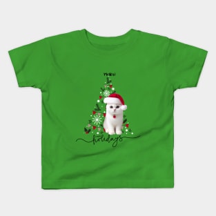 Cat Meaw in Santa hat with christmas tree happy holidays ,Brafdesign Kids T-Shirt